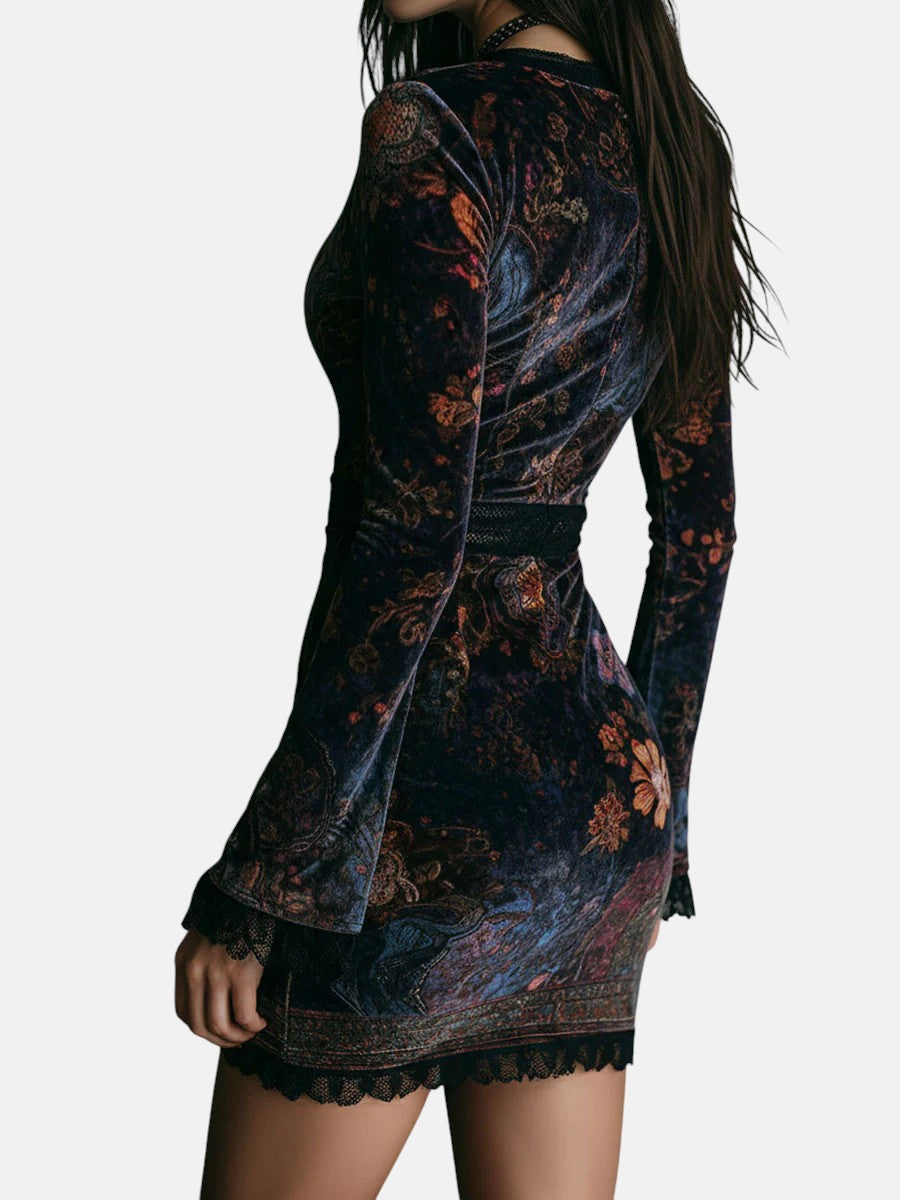 Liora ❘ Vestido Corto Elegante de Terciopelo Floral con Encaje