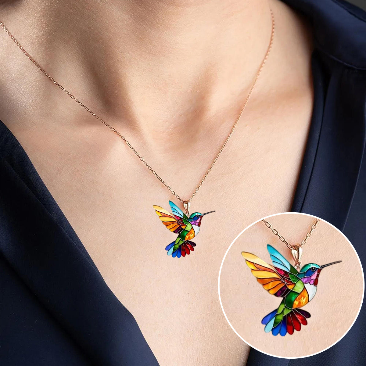Colibrí | Collar de Acero Inoxidable con Diseño de Colores