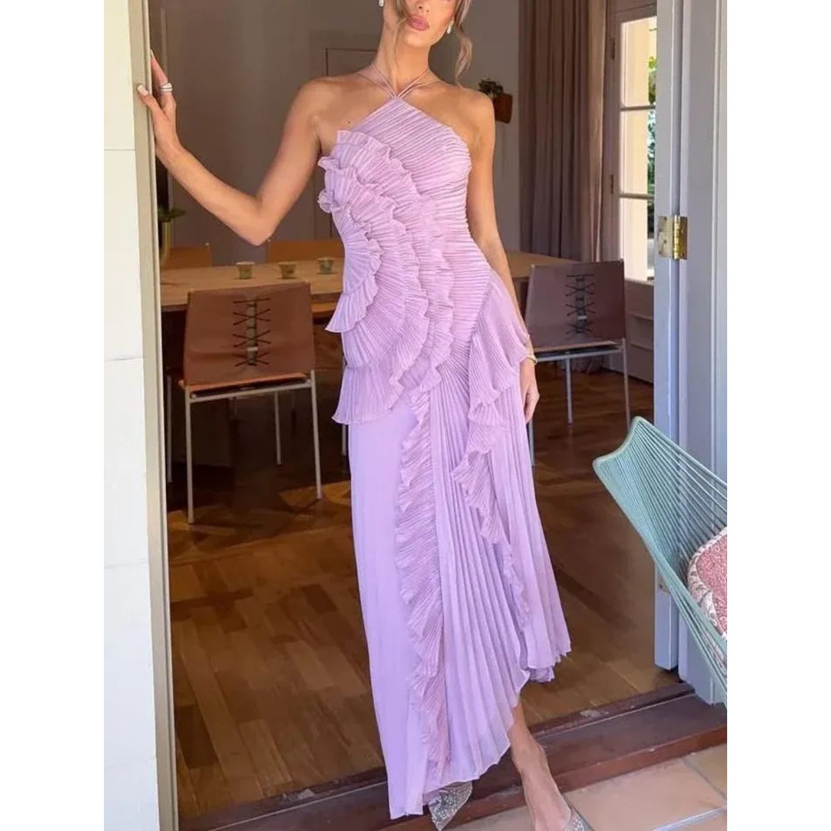 Renata™ | Vestido Largo para bodas y fiestas con Detalles de Volantes