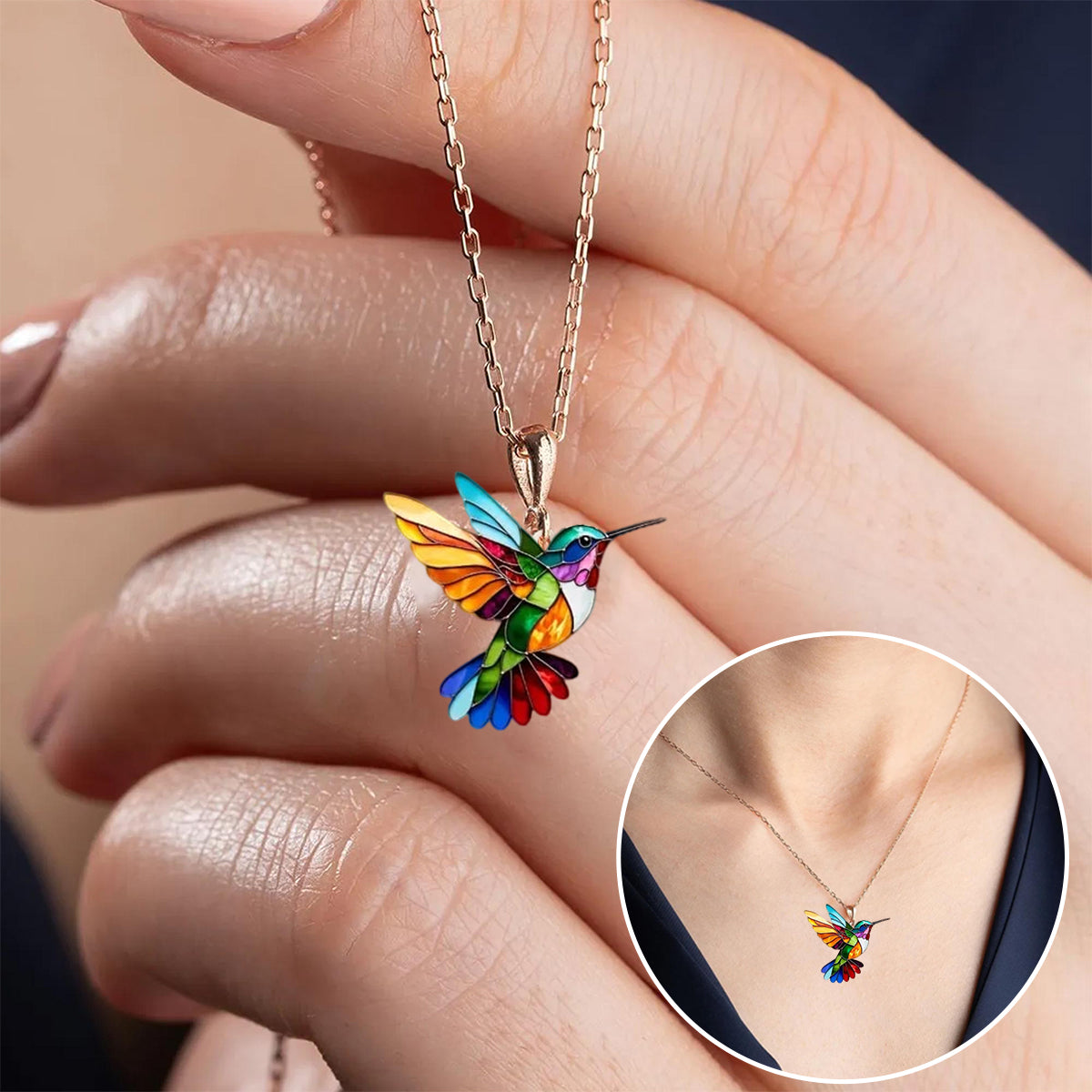 Colibrí | Collar de Acero Inoxidable con Diseño de Colores