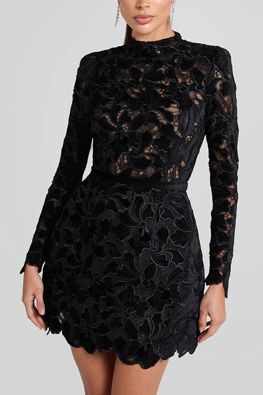 Elora™ | Vestido Corto Elegante de Encaje Bordado con Falda Tulipán