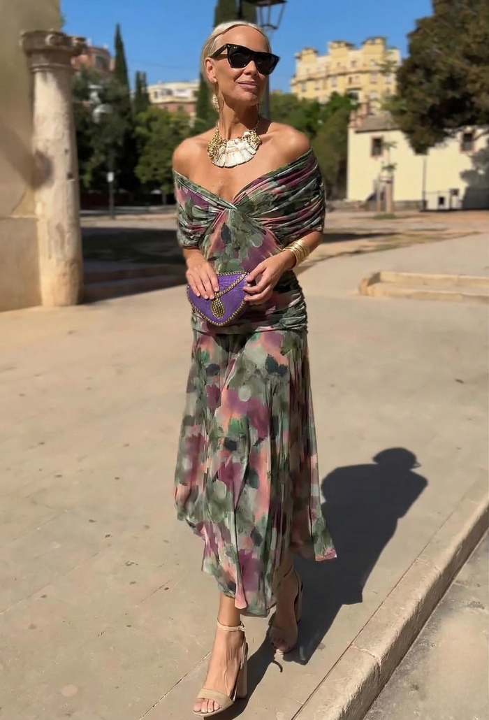 Alondra - Vestido Largo con Estampado Floral Fantasía y Escote en V para Mujer