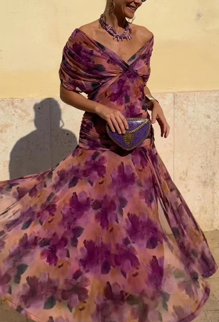 Alondra - Vestido Largo con Estampado Floral Fantasía y Escote en V para Mujer