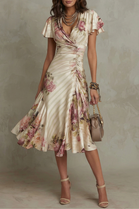 Rosavienne | Vestido midi Romántico vintage de satén para Mujer