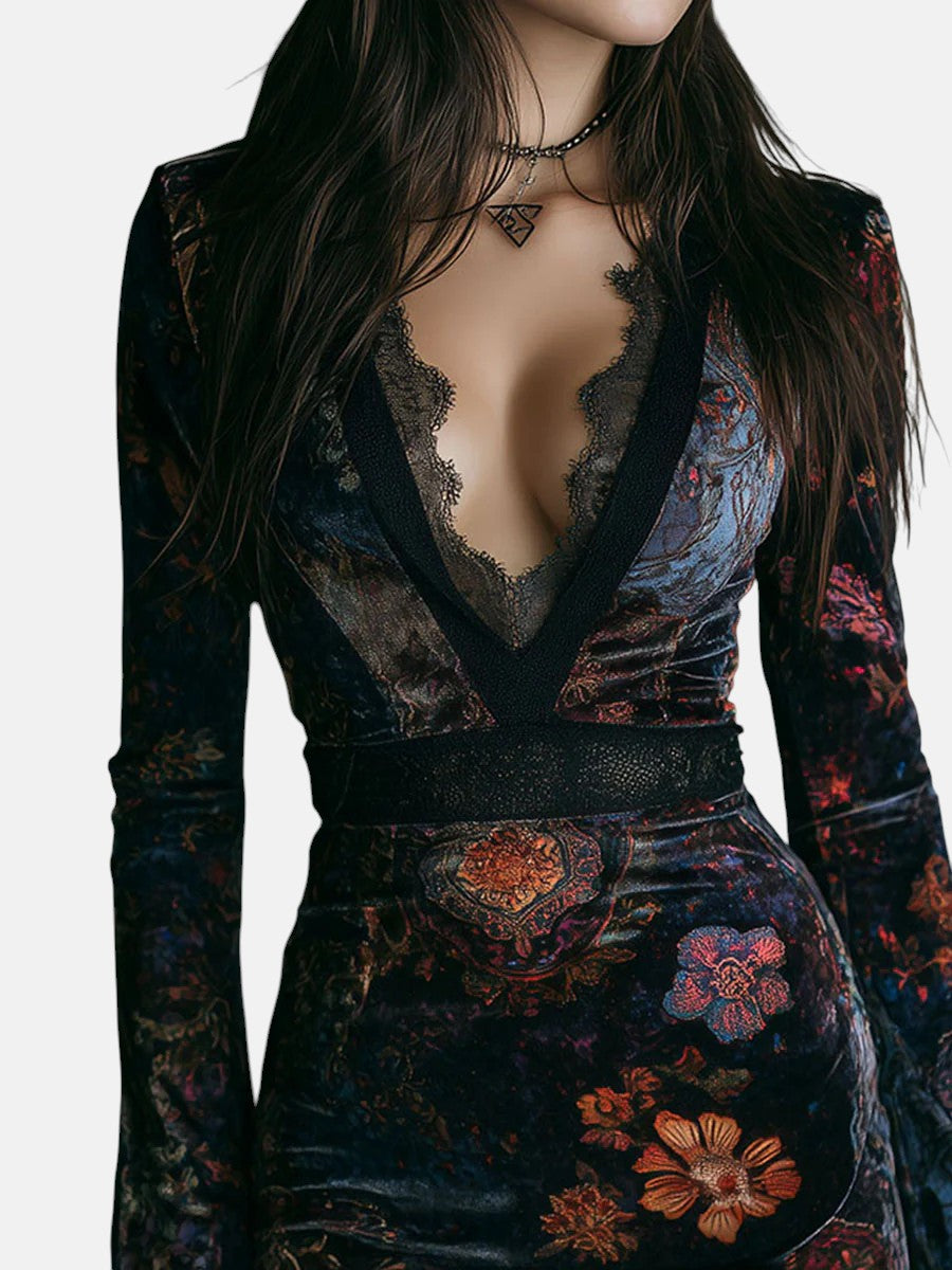 Liora ❘ Vestido Corto Elegante de Terciopelo Floral con Encaje